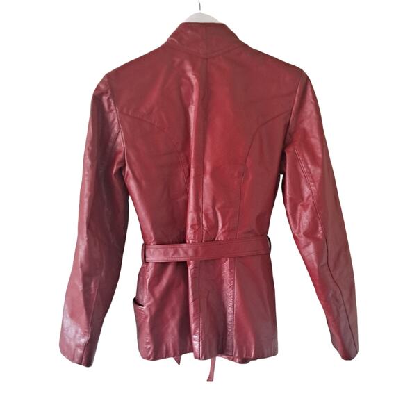 Split End Limited Red Leather High Neck Long Sleeve Jacket with Belt  - Size 11 - Picture 6 of 8